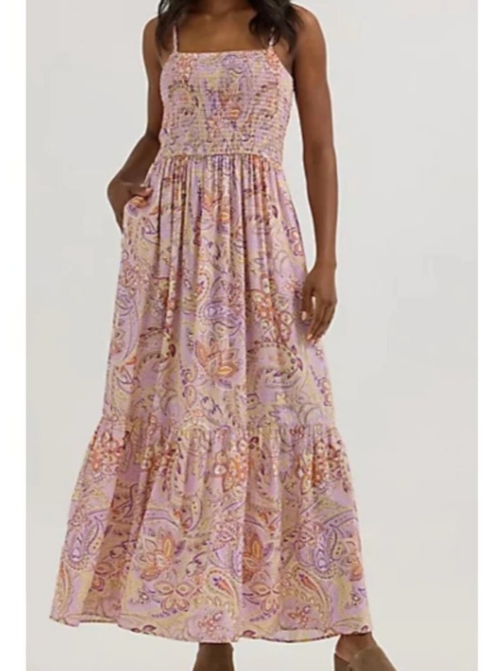 Wrangler Retro Women's XXL Sleeveless Smocked Bodice Flowy Printed Maxi Dress Mu